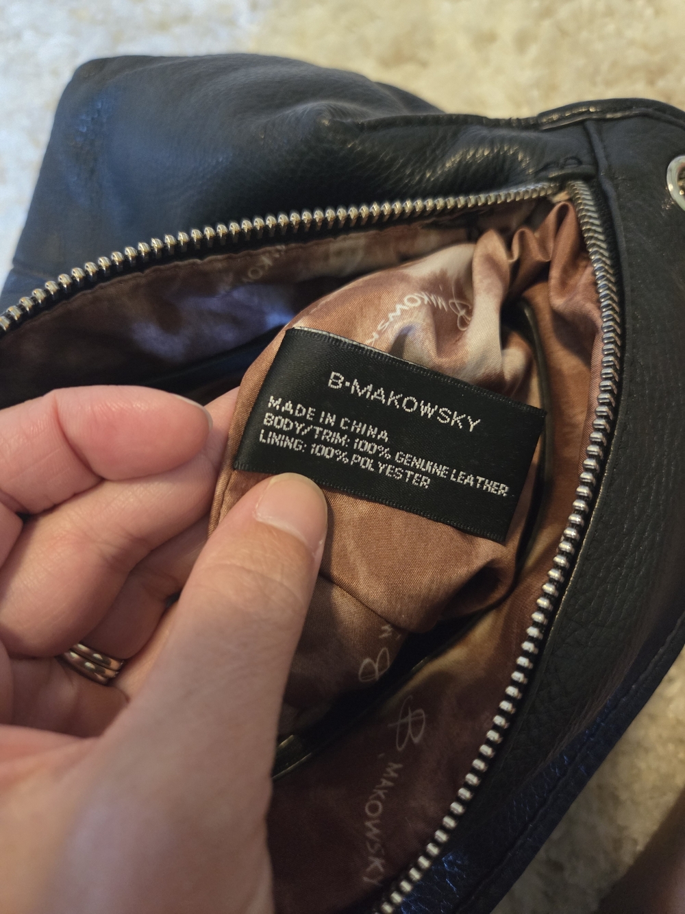 b. makowsky Black Leather Dual-Zip Crossbody Tote - Picture 7 of 16